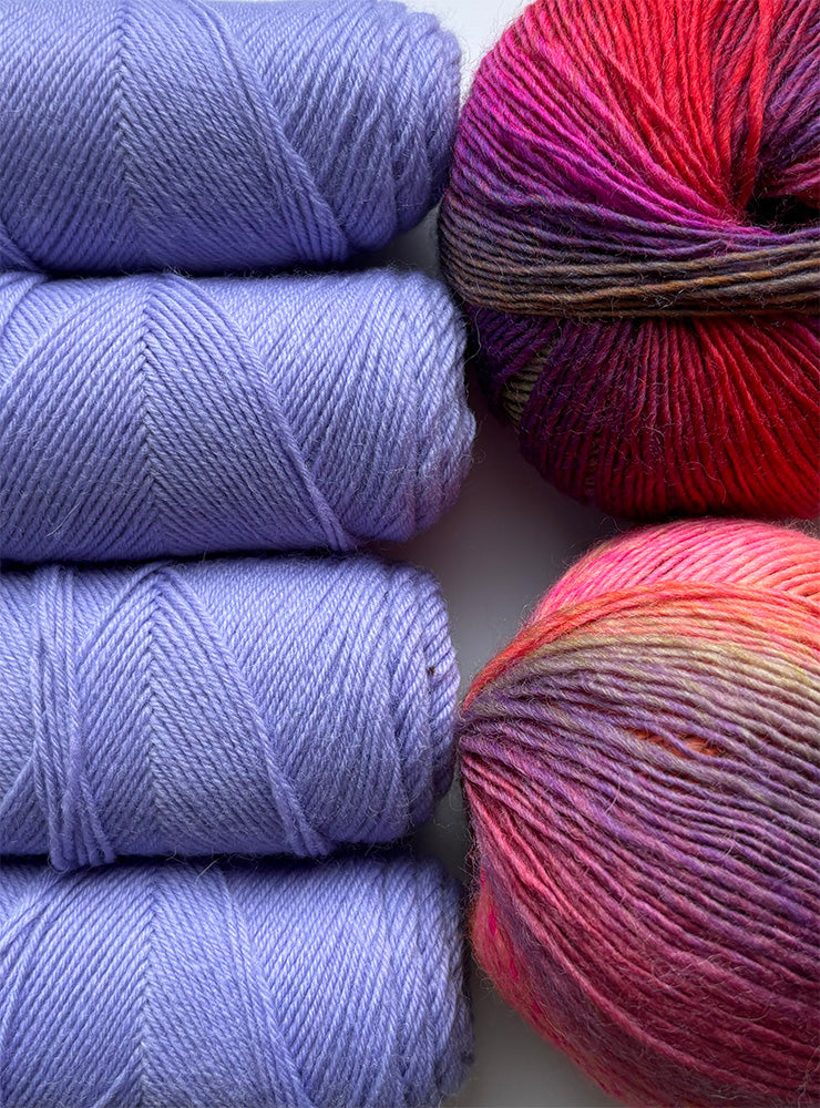 Jawoll 0246 og Mille Colori Baby 0217 i lilla, pink og røde nuancer