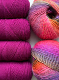Jawoll 0266 og Mille Colori Baby 0217 i rødelige, lilla og gulgrønne  nuancer
